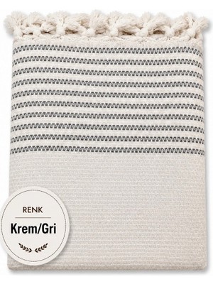 Mandaş Tekstil Pamuklu Kaymaz Hasır Dokuma Koltuk Örtüsü (180X220) - Kreme Gri