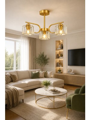 Esslight Asel 3 Lü Eskitme Kristal Taşlı Salon Mutfak Yatak Odası Avize