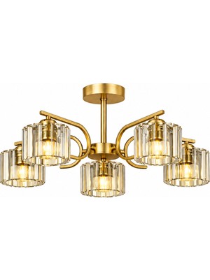 Esslight Asel 5 Li Eskitme Plafonyer Kristal Taşlı Salon Mutfak Yatak Odası Avize