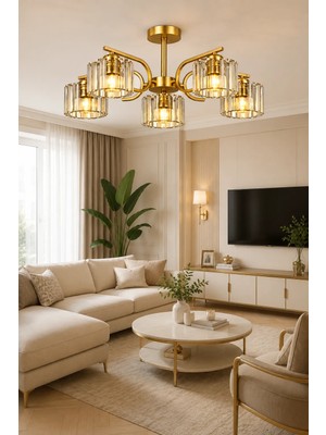Esslight Asel 5 Li Eskitme Kristal Taşlı Salon Mutfak Yatak Odası Avize