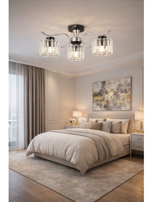 ESSLİGHT ESMA 3 LÜ PLAFONYER AVİZE (KRİSTAL TAŞLI) MODERN DEKORATİF AYDINLATMA