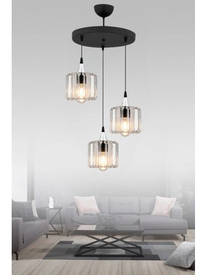 Esslight Ezgi 3’lü Sarkıt Avize Kristal Taşlı Modern Salon Yemek Odası Aydınlatma