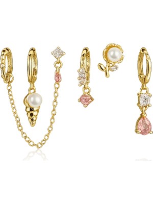 Venüs Design Çelik Midye Inci  6lı Set Küpe