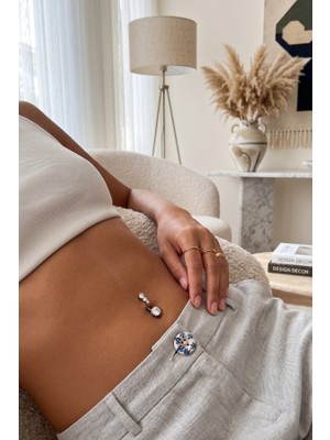 Zurafa Shop Gümüş Renk Taşlı Cerrahi Çelik Göbek Piercing