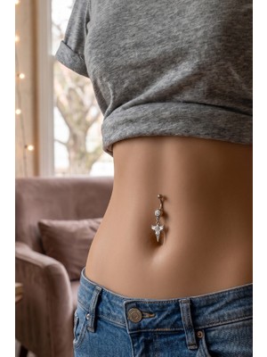 Zurafa Shop Gümüş Renk Anka Kuşu Figürlü Taş Detaylı Cerrahi Çelik Göbek Piercing