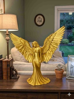 3D VAN TASARIM Gold Renkli Büyük Kanatlı Melek Biblo