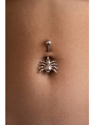 Zurafa Shop Gümüş Renk Örümcek Figürlü Cerrahi Çelik Göbek Piercing