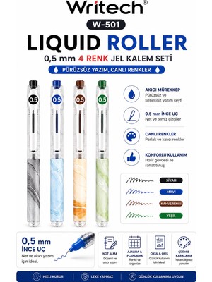 Writech W-501 Liquid Roller 0,5 mm 4 Renk Jel Kalem Seti