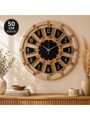 Ergeç Tasarım 50 cm Makrome Detaylı Dekoratif Duvar Saati Atlantik Çam Mdf Modern Salon Saati  Ürün Açıklaması