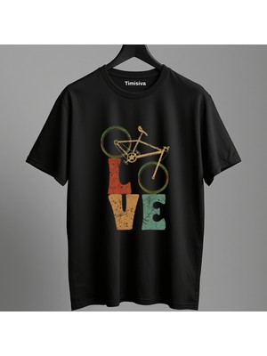 Timisiva Bisiklet Love Erkek Kadın Premium Tişört %100 Pamuk Oversize Basic Günlük Şık T-Shirt