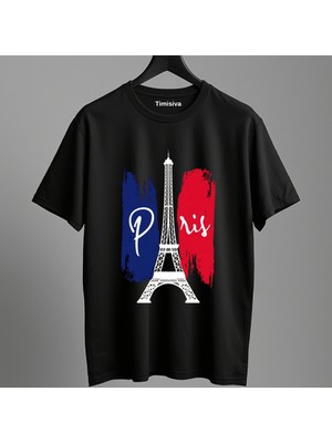 Timisiva Paris Kule Erkek Kadın Premium Tişört %100 Pamuk Oversize Basic Günlük Şık T-Shirt
