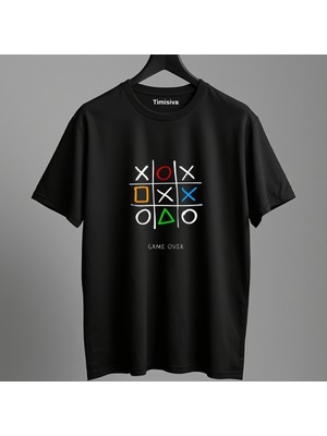 Timisiva Game Over Erkek Kadın Premium Tişört %100 Pamuk Oversize Basic Günlük Şık T-Shirt