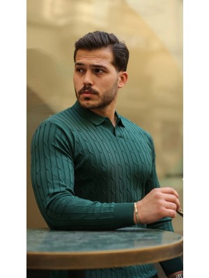 Pileli Store Pilelistore-  Saç Örgü Desen Uzun Kollu Triko