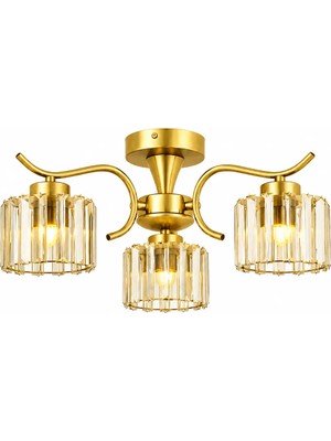 Esslight Miliç 3 Lü Eskitme Plafonyer Kristal Taşlı Salon Mutfak Yatak Odası Avize