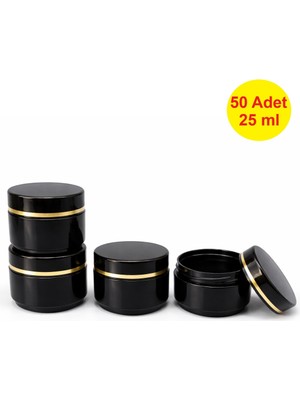 Demet Home 50 ADET 25 ml Lüx Altın Şeritli Boş Plastik Pomat Kozmetik Krem Ecza Hobi Kutusu Krem Kavanozu Siyah 25 cc