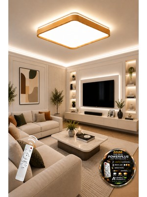 Ece Aydınlatma Giza Ahşap Desenli Uzaktan Kumandalı Dimmerli 3 Renk Işıklı LED Avize Çap - 50 cm