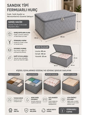 Pixue Baza Altlarında Elit Düzen 5 Li Premium Kapitone Desenli Fermuarlı Bez Hurç (65X45X22 Cm)