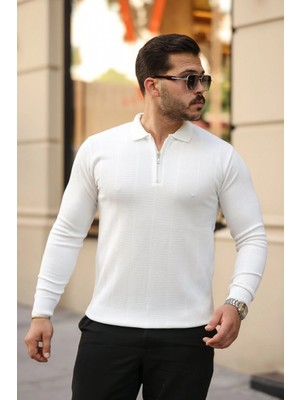 Pileli Store Pilelistore-  Pirinç Desenli Uzun Kollu Yakalı Triko