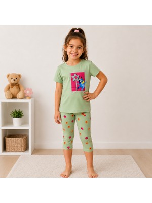 Utaher Miniwear Bluy Baskılı Kız Çocuk Kapri Takım