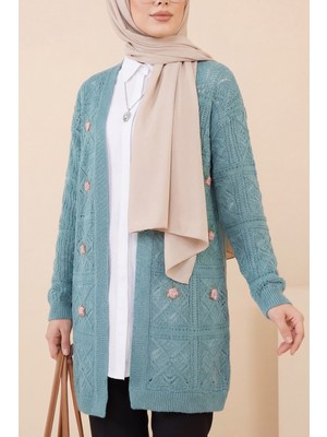 Moda Morfo Ajurlu Nakışlı Hırka -Mint