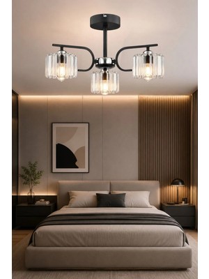ESSLİGHT NEHİR 3 LÜ PLAFONYER AVİZE KRİSTAL TAŞLI MODERN DEKORATİF AYDINLATMA