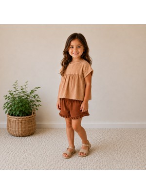 Utaher Miniwear Kız Çocuk Müslin Takım Bej Kahve
