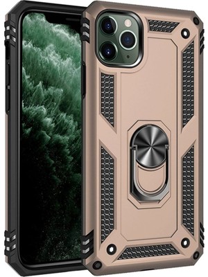 Mestore Apple Iphone 11 Pro Max Kılıf Sofya Yüzüklü Silikon Kapak - Gold