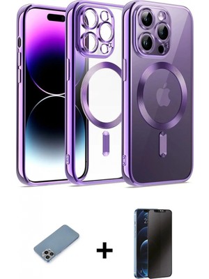 Marsilyan™- iPhone 12 Pro Kılıf Nova Işık Özel Seri - Siyah 3D Antistatik Hayalet Cam Ekran Koruyucu + Shine Kamera Lens Koruma Cam - Gı