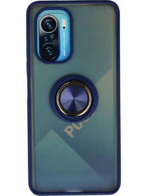 Mestore Xiaomi Redmi K40 Kılıf Montreal Yüzüklü Silikon Kapak - Lacivert