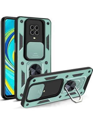 Mestore Xiaomi Redmi Note 9 Pro Kılıf Pars Lens Yüzüklü Silikon - Yeşil