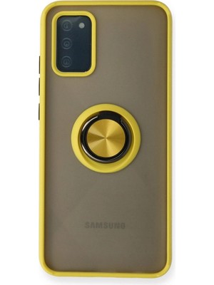 Mestore Samsung Galaxy A02S Kılıf Montreal Yüzüklü Silikon Kapak - Sarı