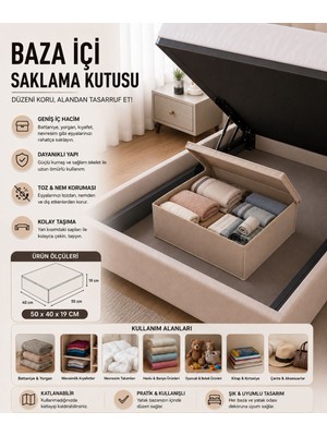 Pixue 2’li Premium Baza Tipi Kapaklı Sert Formlu Saklama Kutusu Seti (50X40X19 Cm)
