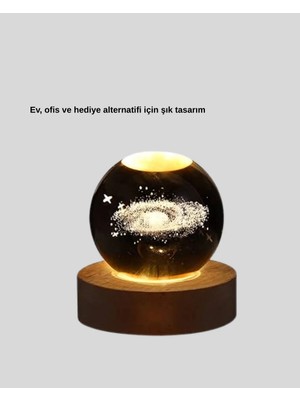 Svoria Store Samanyolu Desenli Kristal Küre Ahşap Standlı Gün Işığı LED Masa Lambası