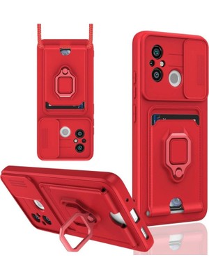 Mestore Xiaomi Redmi 12C Kılıf Zuma Kartvizitli Yüzüklü Silikon - Kırmızı
