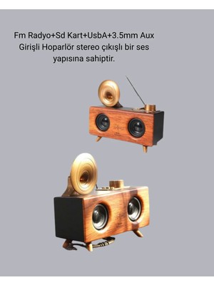 Svoria Store Retro Gramafon Bluetooth Hoparlör Çift Stereo Sesli Fm Radyo Destekli