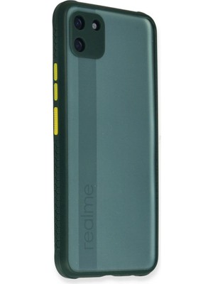 Mestore Realme C11 Kılıf Miami Şeffaf Silikon - Koyu Yeşil