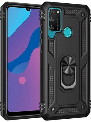 Mestore Huawei Y6P Kılıf Sofya Yüzüklü Silikon Kapak - Siyah
