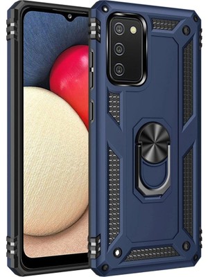 Mestore Samsung Galaxy A02S Kılıf Sofya Yüzüklü Silikon Kapak - Lacivert