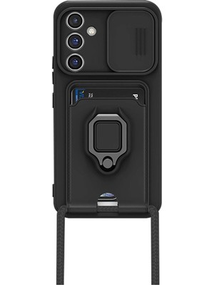 Mestore Samsung Galaxy A05S Kılıf Zuma Kartvizitli Yüzüklü Silikon - Siyah