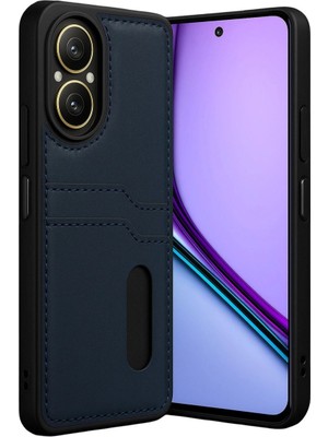 Mestore Realme 12 Lite Kılıf Sara Kartvizitli Deri Kılıf - Lacivert