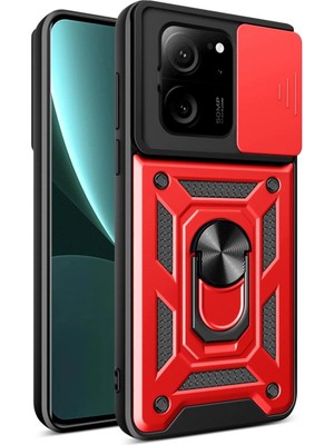 Mestore Xiaomi Mi 13T Pro Kılıf Pars Lens Yüzüklü Silikon - Kırmızı
