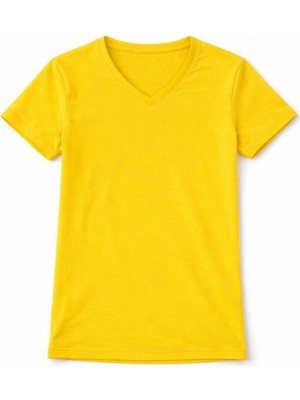 Pileli Store Genç Kız Çocuk V Yaka Tişört Model - Sarı