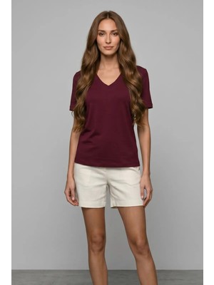 Passion Moda Evi Pamuklu V Yaka Basic Tshirt