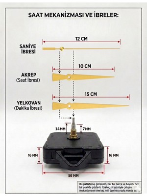 Silva Nature Akar Saat Mekanizması Sessiz Duvar Saat Mekanizması 14 mm Şaft -Modern Akrep-Yelkovan-Saniye-Askılı