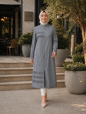 Esra Butik Modern Hakim Yaka Tesettür Kap – Çilek Kumaş Rahat Kesim