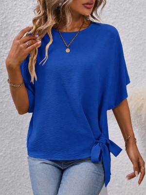 Pileli Store Pilelistore-  Kısa Kollu Bisiklet Yaka Yandan Bağcıklı Aerobin Bluz