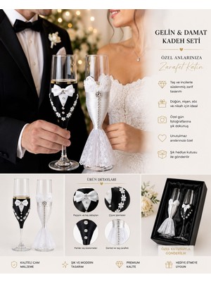 Shopping Fashion Gelin Damat Kadeh Seti 2’li Dekoratif Şampanya Bardağı Düğün Nişan Nikah Konsept Kadehi