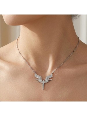 Wind Silver Mikail Kılıcı Beyaz Zirkon Taşlı Kolye