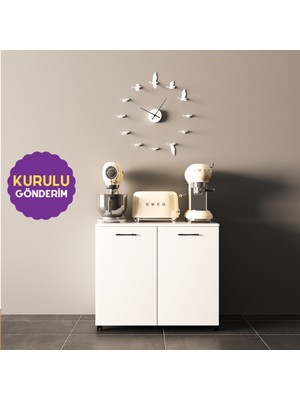 HOMECONOM Liada-S Tekerlekli Ada Konsol 80 cm Parlak Beyaz Mdf Lam