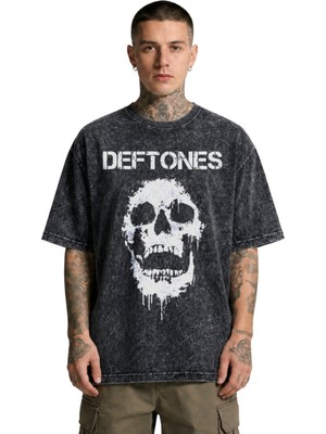 Fuddy Moda Unisex Deftones Horror Baskılı Yıkamalı Tişört, Oversize Rock Band Temalı Retro T-Shirt